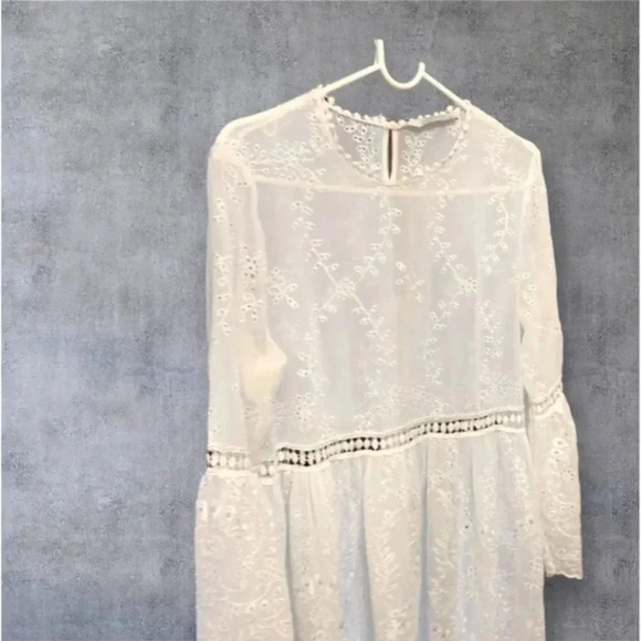 Zara chiffon bright white lace dress size Large - Picture 4 of 5